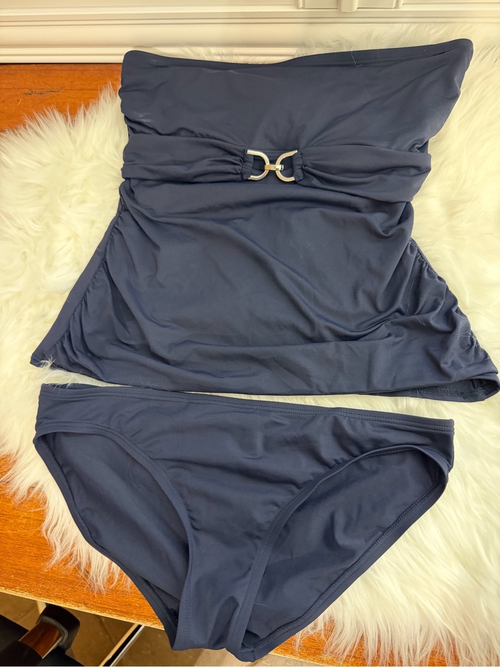 Michael Kors Navy Tankini with Silver Logo Plaque